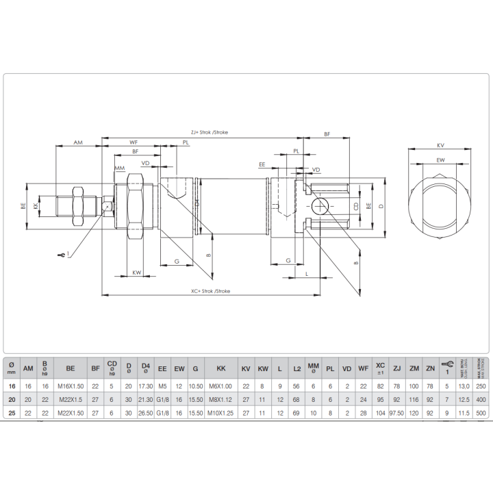 WSXC.16.80 ISO 6432 Komple Paslanmaz Pnömatik Silindir (Piston)