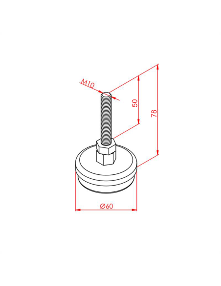M10x50 Krom Kaplı Kauçuk Ayak, Kapasite:190kg