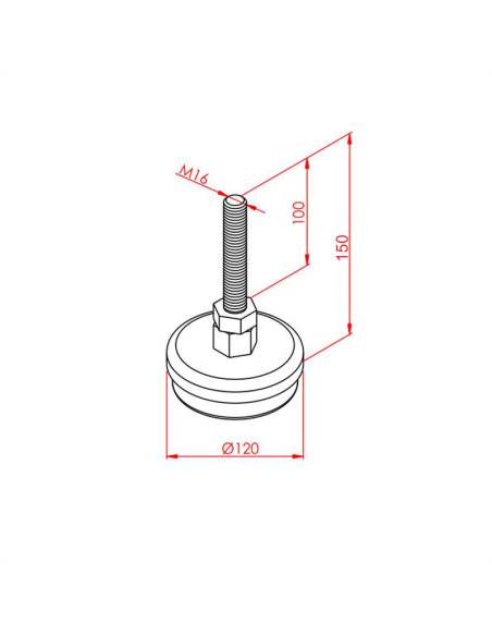 M16x100 Krom Kaplı Kauçuk Ayak, Kapasite:1150kg