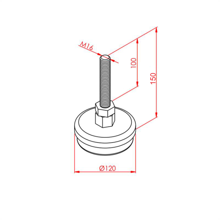 M16x100 Krom Kaplı Kauçuk Ayak, Kapasite:1150kg