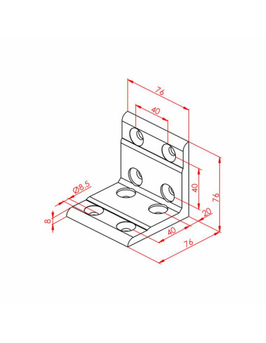 80x80, Düz Köşe Bağlantı, Kanal:10, Metrik:8