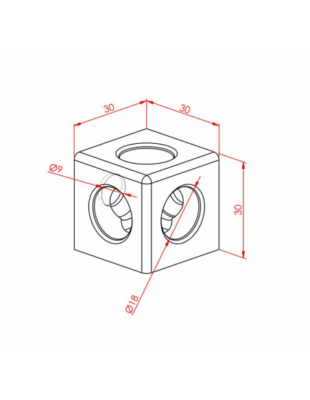 30x30 Üç Yönlü Kare Köşe Bağlantı, Kanal:8, Metrik:8