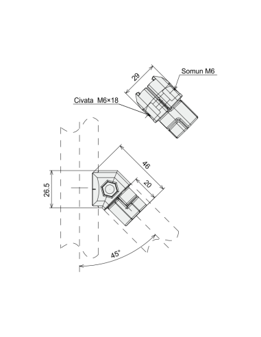 45° Bağlantı - İçten, DKJ28-B09