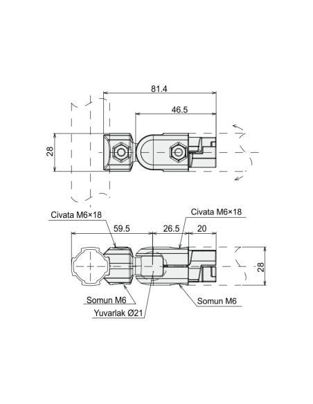 180° Açılı Bağlantı Parçası - İçten, DKJ28-B07