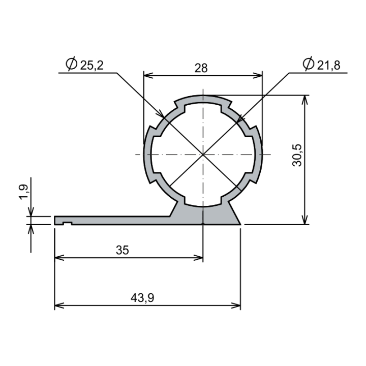 Ø28 - 1,7 mm L Boru Profil