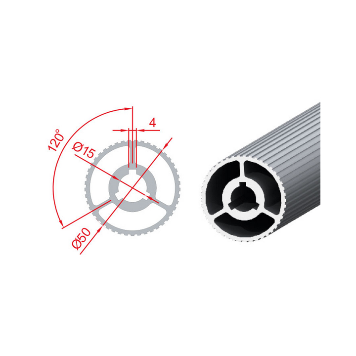 TAMBUR PROFİLİ ALÜMİNYUM Ø50 L: 3200 MM