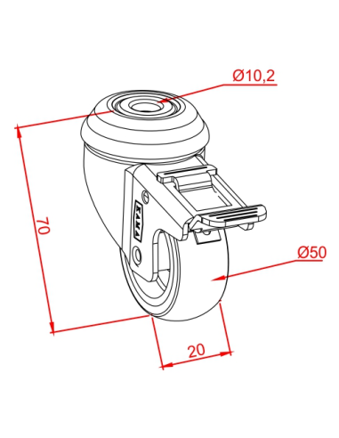 Ø50 Frenli Tekli Tekerlek, Kapasite:35kg Ø50 Frenli Tekli Tekerlek, Kapasite:35kg
