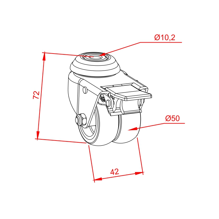 Ø50 Frenli Çiftli Tekerlek, Kapasite:55kg