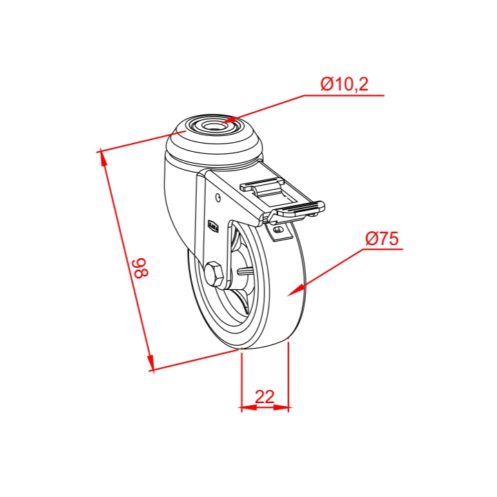 Ø75 Frenli Tekli Tekerlek, Kapasite:60kg