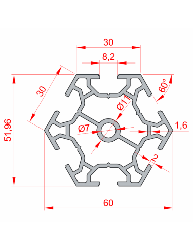 30'luk Stant Profili K8 Altı Köşe, Kanal:8