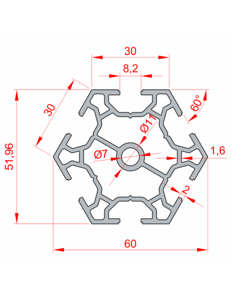 30'luk Stant Profili K8 Altı Köşe, Kanal:8
